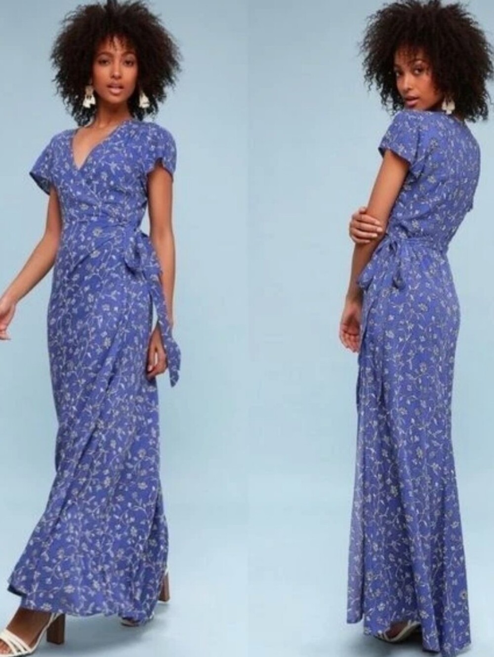 Amuse Society blue floral wrap maxi dress